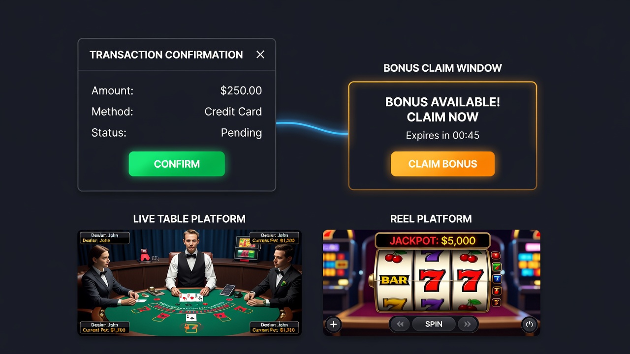 Comparison chart of confirmation and bonus claim overlaps on table versus reel platforms